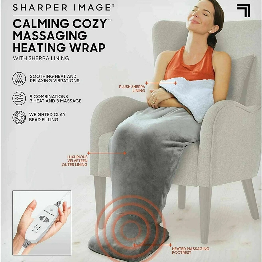 Sherpa Wrap Sharper Image Calming Cozy Massaging Heat Wrap with Sherpa L…